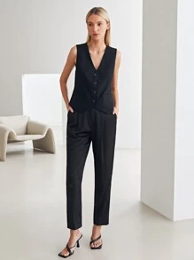 MOTF PREMIUM Áo khoác  âu phục nữ Nút màu trơn Thanh lịch - màu đen - Xem 4