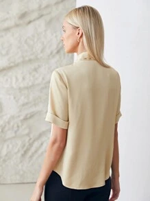 MOTF PREMIUM TIE NECK ROLL UP SLEEVE TOP - Champagne - View 3