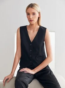 MOTF PREMIUM Áo khoác  âu phục nữ Nút màu trơn Thanh lịch - màu đen - Xem 5