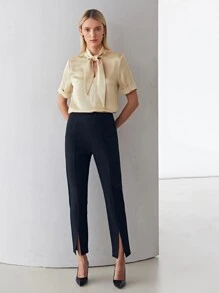 MOTF PREMIUM TIE NECK ROLL UP SLEEVE TOP - Champagne - View 7