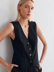 MOTF PREMIUM Áo khoác  âu phục nữ Nút màu trơn Thanh lịch - màu đen - Xem 9