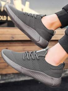 Men Fashion Sneakers Sport Shoes Non Slip Walking Shoes Lightweight Breathable Mesh Running Shoes - Dark Grey - View 3