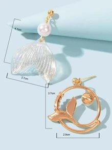 魚尾墜飾耳墜 - 金黃色 - 查看 4