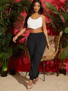 SHEIN SXY Slant Pocket Carrot Trousers - Black - View 5