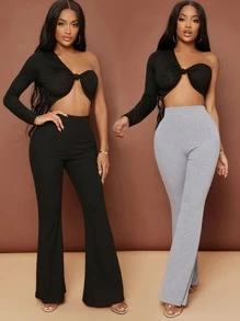 SHEIN SXY 2pcs High Waist Flare Leg Trousers - Multicolor - View 5