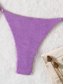 SHEIN Swim Summer Beach Textured Halter Triangle Tie Side Bikini - Purple - View 3