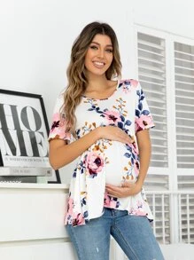 DEARCASE Maternity Floral Print Tee - Multicolor - View 1