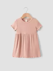 SHEIN Bebé Vestido smock ribete en forma de lechuga tejido de canalé - Rosa coral - Ver 1