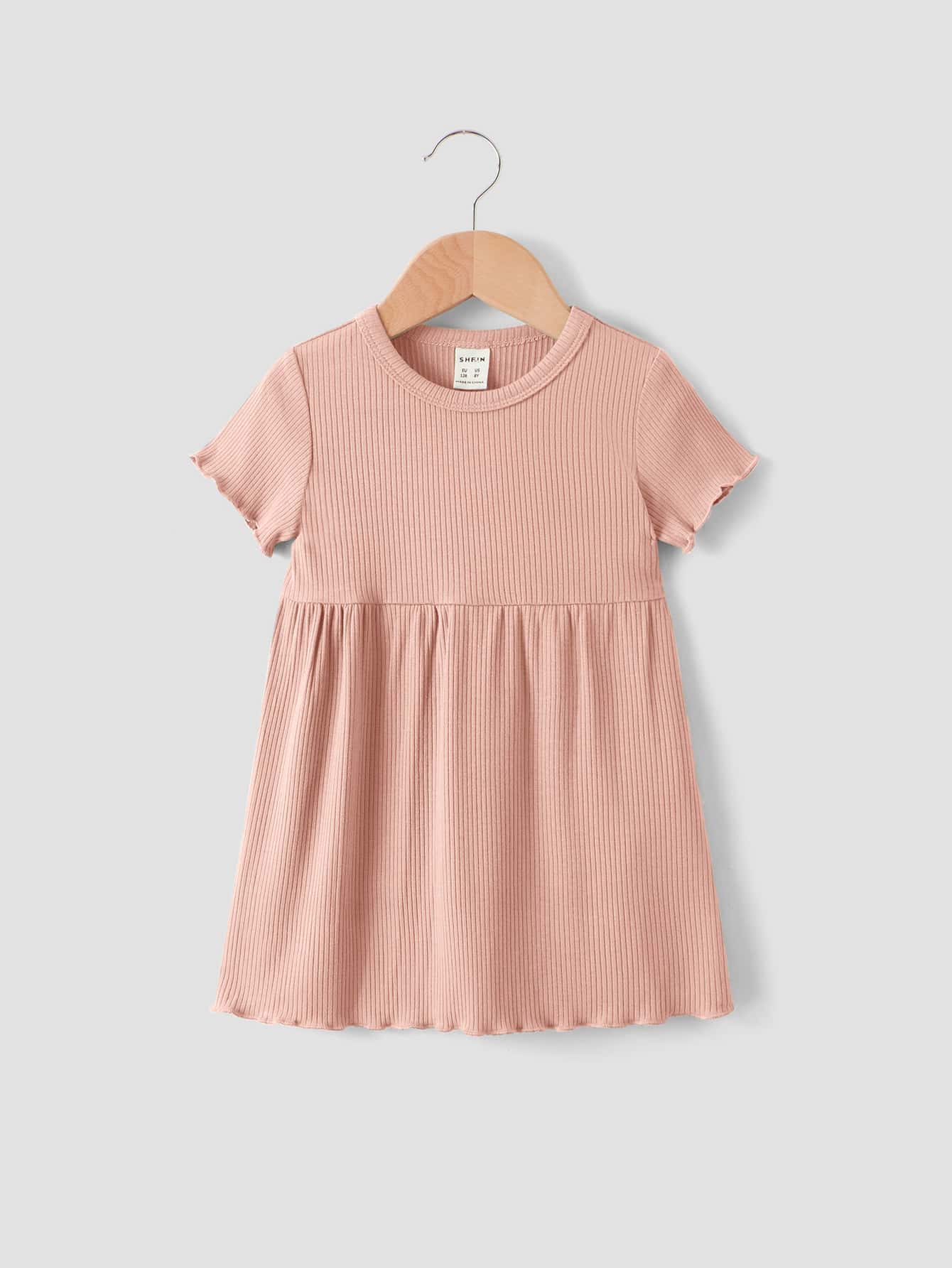 SHEIN Bebé Vestido smock ribete en forma de lechuga tejido de canalé - Rosa coral - Ver 1