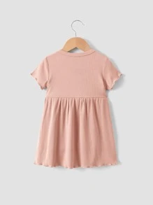 SHEIN Bebé Vestido smock ribete en forma de lechuga tejido de canalé - Rosa coral - Ver 2