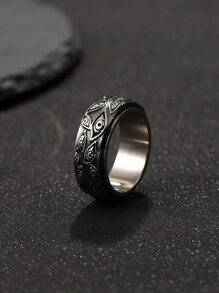 時尚流行男士眼睛雕刻戒指不銹鋼，適合珠寶禮物和時尚外觀 - 銀色 - 查看 2