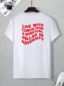 ROMWE MEN 男士標語圖案T恤 - 白色 - 查看 1