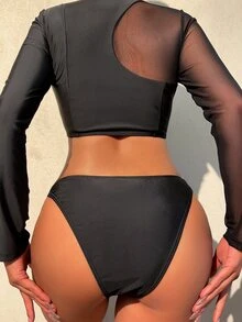 Bikinx Bikini de malla transparente para la playa de verano - Negro - Ver 2