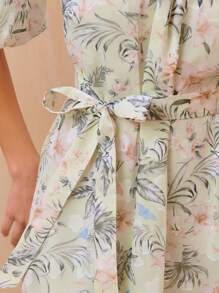 MOTF PREMIUM Vestido con cinturón floral de manga globo - Multicolor - Ver 5