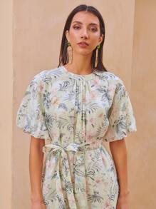 MOTF PREMIUM Vestido con cinturón floral de manga globo - Multicolor - Ver 6
