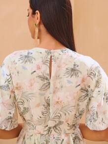 MOTF PREMIUM Vestido con cinturón floral de manga globo - Multicolor - Ver 9