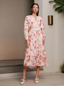 SHEIN VCAY Vestido Floral Con Cuello En V - Multicolor - Ver 1