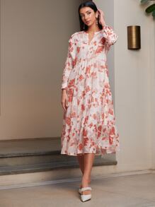 SHEIN VCAY Vestido Floral Con Cuello En V - Multicolor - Ver 4