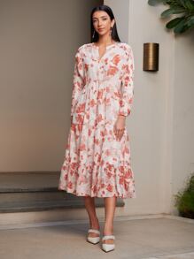 SHEIN VCAY Vestido Floral Con Cuello En V - Multicolor - Ver 5