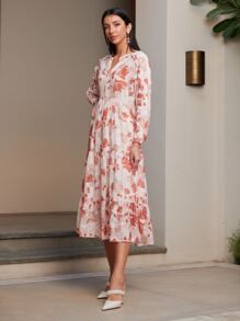 SHEIN VCAY Vestido Floral Con Cuello En V - Multicolor - Ver 7