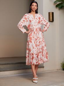 SHEIN VCAY Vestido Floral Con Cuello En V - Multicolor - Ver 8