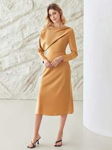 MOTF PREMIUM 不對稱領褶皺洋裝 - 黃色 - 查看 6