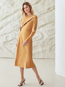 MOTF PREMIUM 不對稱領褶皺洋裝 - 黃色 - 查看 9