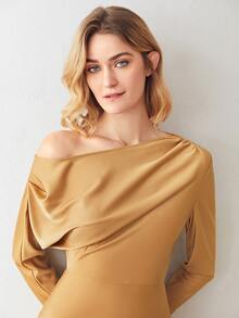 MOTF PREMIUM 不對稱領褶皺洋裝 - 黃色 - 查看 10