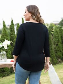 AAmilife Áo thun Plus size Nút màu trơn Giải trí - màu đen - Xem 2