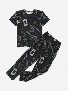 SHEIN Tween Boy Allover Print Tee & Pants Loungewear Set