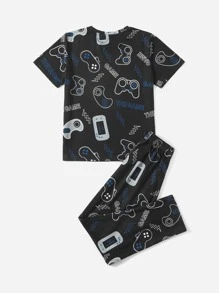 SHEIN Tween Boy Allover Print Tee & Pants Loungewear Set