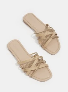CUCCOO CHICEST Summer Fashion Flat Strap Rhinestone Sandals