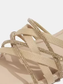 CUCCOO CHICEST Summer Fashion Flat Strap Rhinestone Sandals