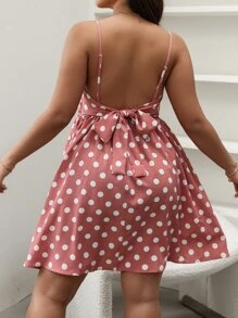 Plus Polka Dot Backless Cami Dress - Dusty Pink - View 2