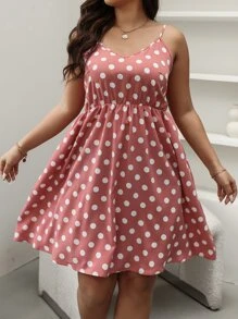 Plus Polka Dot Backless Cami Dress - Dusty Pink - View 3