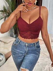 SHEIN SXY Contrast Lace Ruched Cami Top