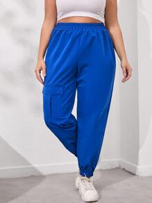 Quần Plus Size Túi màu trơn Giải trí - Xanh đậm - Xem 1