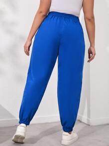 Quần Plus Size Túi màu trơn Giải trí - Xanh đậm - Xem 2