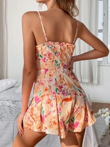 Soleia Áo liền quần nữ viền lá sen Uốn nếp Hoa Tất cả trên in Boho - Nhiều màu - Xem 2