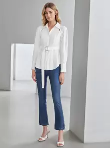MOTF PREMIUM VISCOSE PUFF SLEEVE BELTED SHIRT - White - View 2