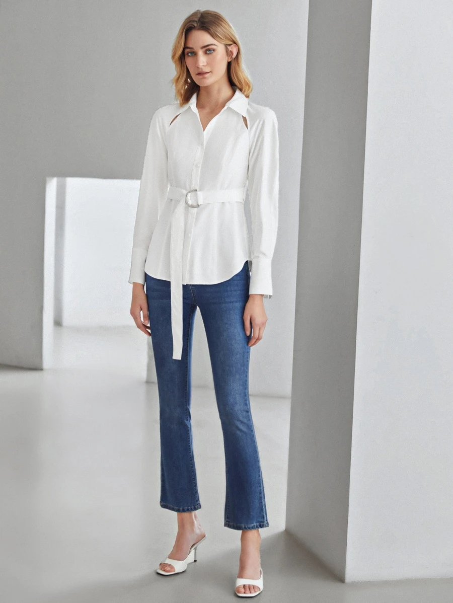 MOTF PREMIUM VISCOSE PUFF SLEEVE BELTED SHIRT