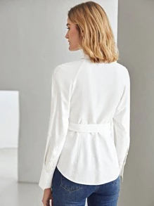 MOTF PREMIUM VISCOSE PUFF SLEEVE BELTED SHIRT - White - View 3