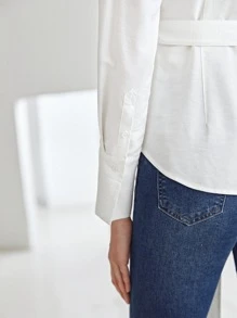 MOTF PREMIUM VISCOSE PUFF SLEEVE BELTED SHIRT - White - View 6