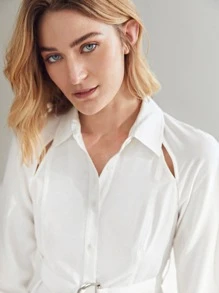 MOTF PREMIUM VISCOSE PUFF SLEEVE BELTED SHIRT - White - View 7