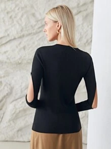 PREMIUM Camiseta viscosa con abertura de manga - Negro - Ver 3