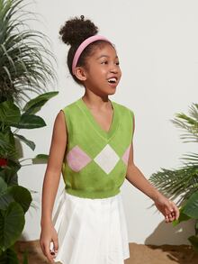 SHEIN Áo len nữ Hình học Giải trí - Màu xanh chanh - Xem 3