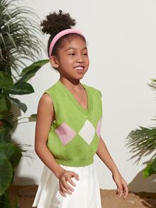 SHEIN Áo len nữ Hình học Giải trí - Màu xanh chanh - Xem 4