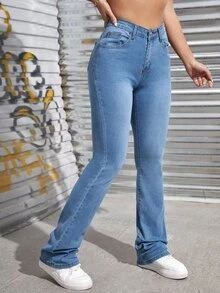 High Waist Bootcut Leg Jeans - Light Wash - View 3