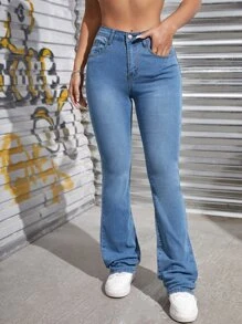 High Waist Bootcut Leg Jeans - Light Wash - View 5