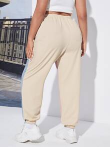 SHEIN Plus Size Quần thể thao Dây kéo Khối Màu Lá thư - Nhiều màu - Xem 2